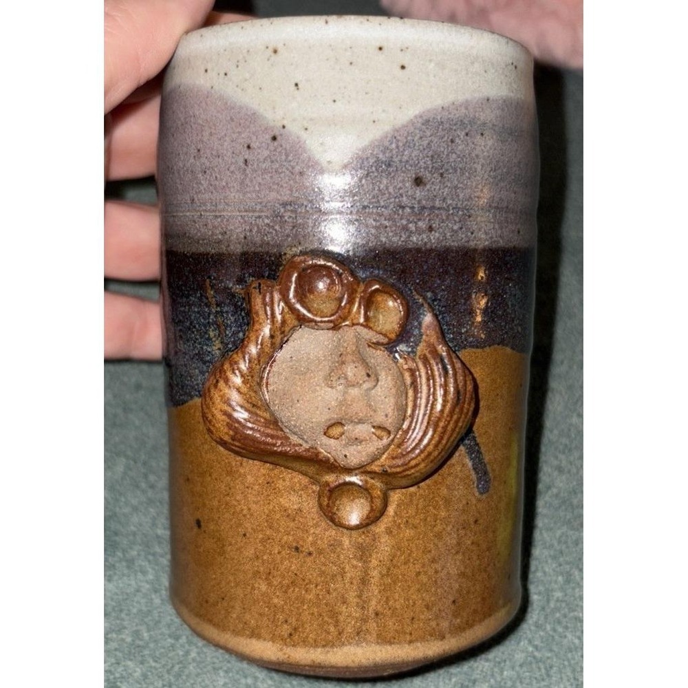 Signed Vintage Pottery‎ Mug Folk Art - Studio Art  Funny/Ugly Face Mug
